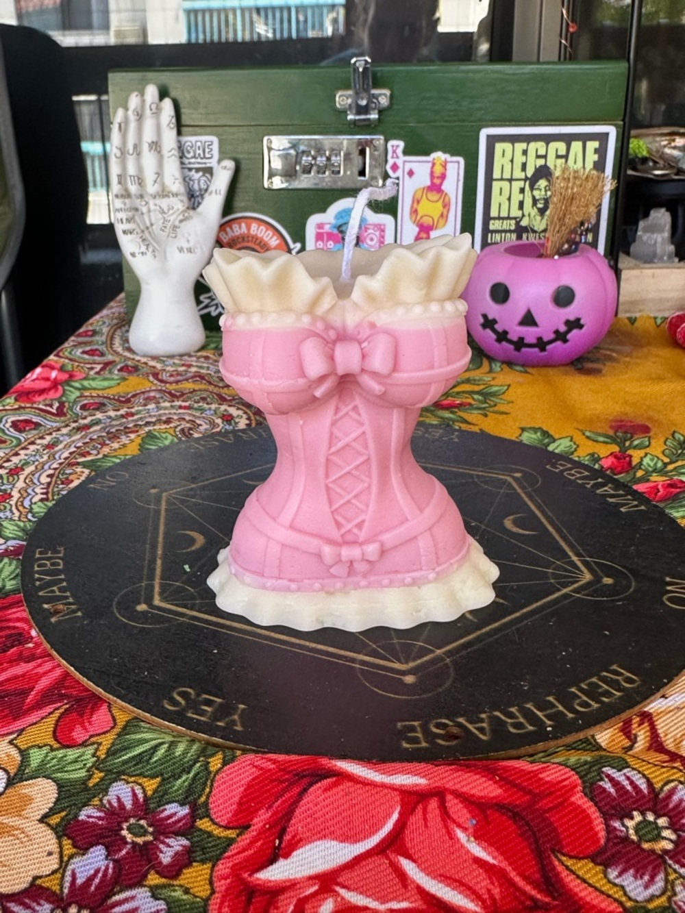 Pink & Ivory Corset Candle – Handcrafted Decorative Candle